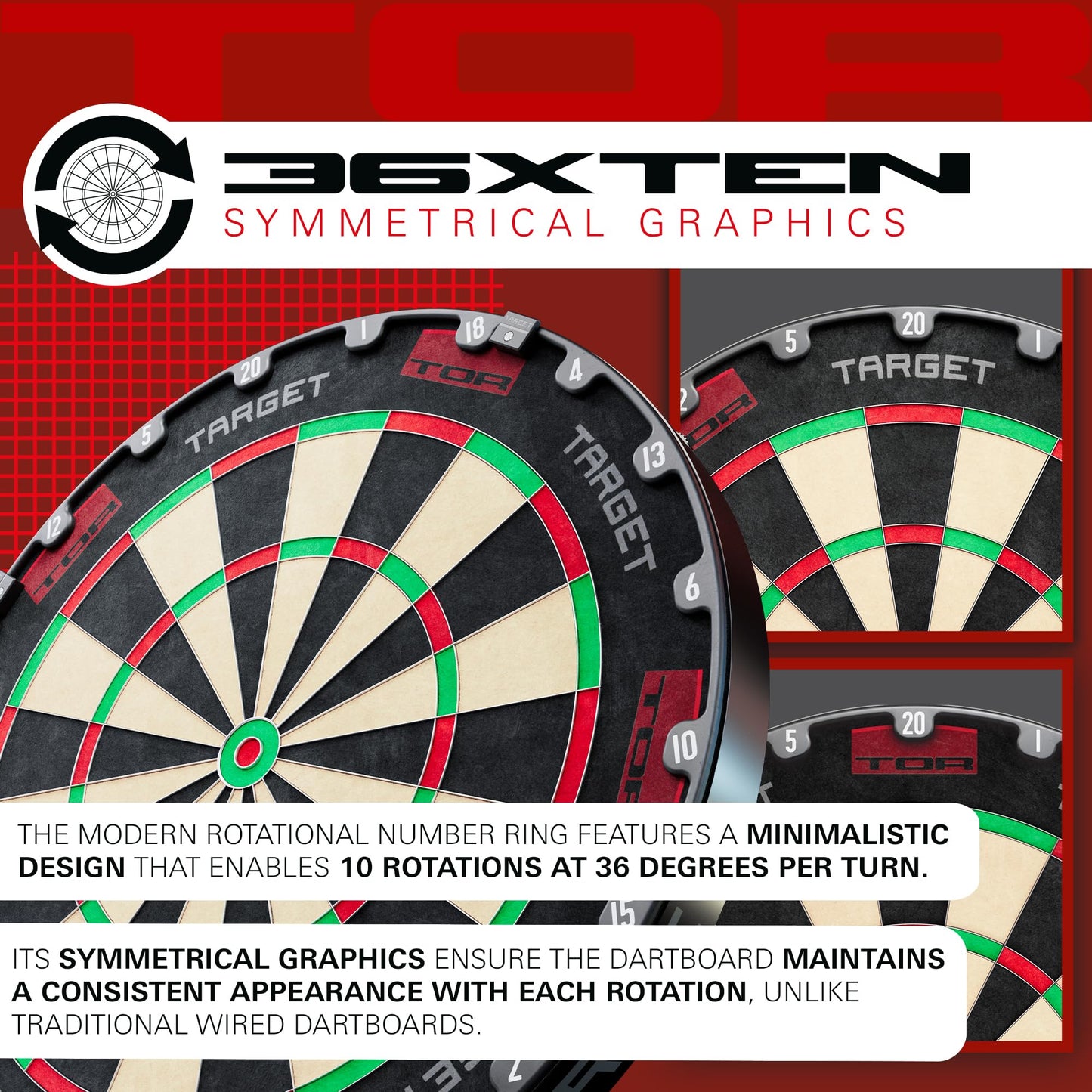 Target Darts TOR Dartboard, Steel Tip Dart Board | Competition Standard Steel Tip Dartboards with Fixing Kit, Modern Rotational Number Ring, Premium