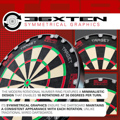 Target Darts TOR Dartboard, Steel Tip Dart Board | Competition Standard Steel Tip Dartboards with Fixing Kit, Modern Rotational Number Ring, Premium