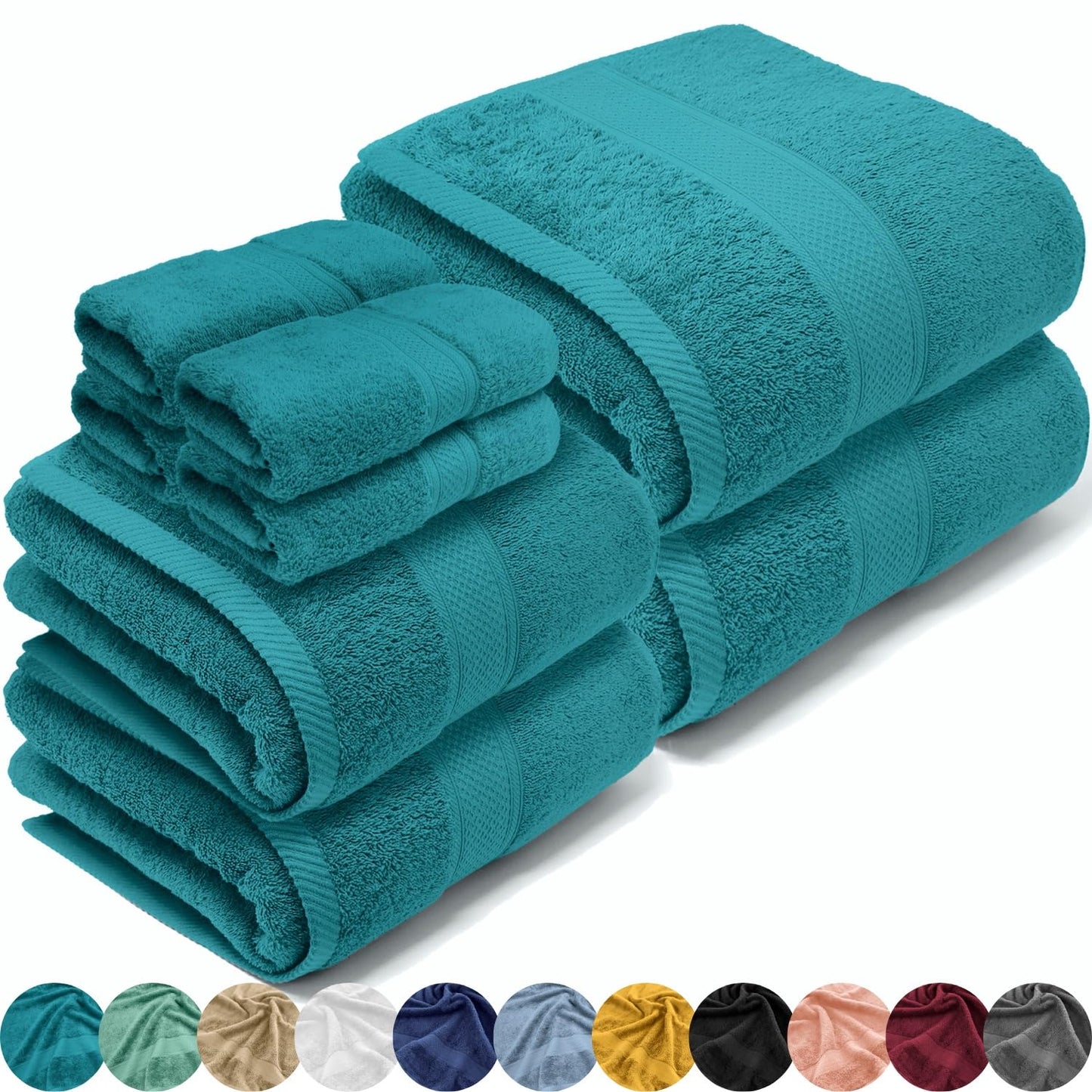 LEBENGOOD Complete Bath Towel Set Cotton 550gsm | 4 Face Towels (30x30), 2 Hand Towels (50x90), 2 Bath Towels (70x130) | Soft, Absorbent, Durable