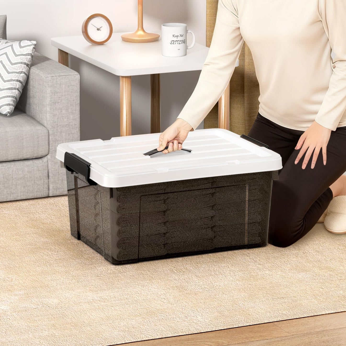 Cetomo 35L*6 Storage Boxes, Carry Plastic Storage Box with Lids, Organizing Container with Handle and Secure Latching Buckles, Stackable, Nestable