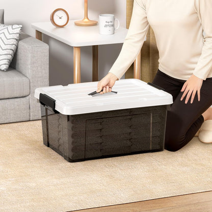 Cetomo 35L*6 Storage Boxes, Carry Plastic Storage Box with Lids, Organizing Container with Handle and Secure Latching Buckles, Stackable, Nestable