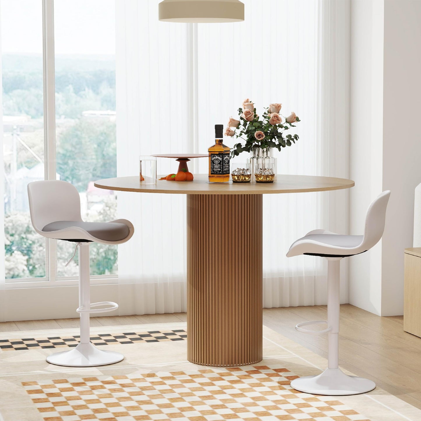 Flysky Set of 2 360° Swivel Bar Stools, Height Adjustable, White/Grey