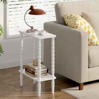 TUTOTAK Narrow Side Table, 2-Tier Small End Table with Storage, Slim Skinny Nightstand for Small Spaces, Living Room, Bedrooms, White TB01BW001EU