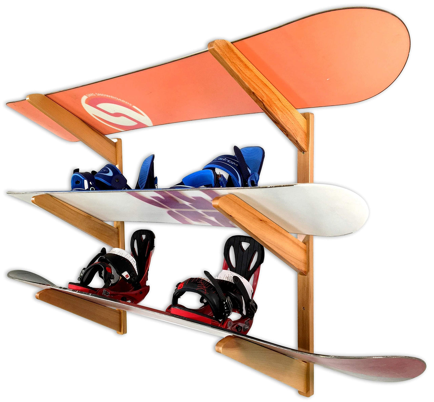 StoreYourBoard Timber Snowboard Wall Rack, Holds 3 Snowboards, Wood Home and Garage Storage Mount System (Natural)