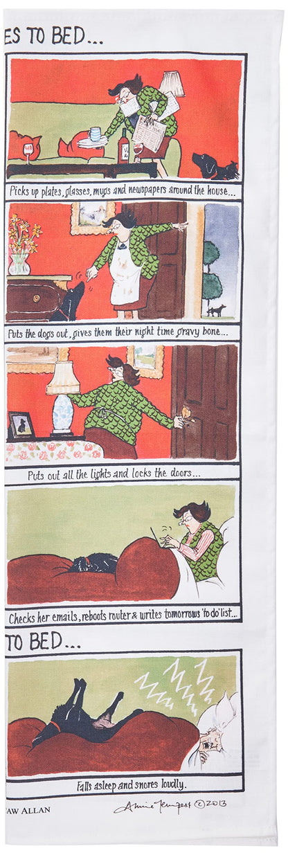 Samuel Lamont She Goes to Bed, He Goes to Bed Cotton Tea Towel