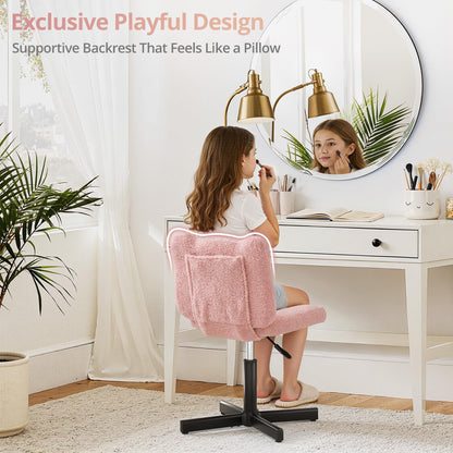 LUE BONA 360° Swivel Vanity Stool with Bear Ear Backrest, Height Adjustable Teddy Velvet Dressing Table Chair, Pink