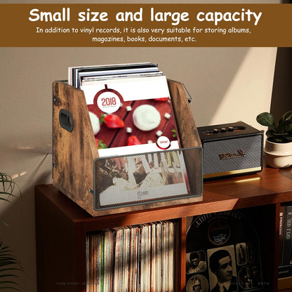 Bryzal Vinyl Record Storage Holder Wood Holds up to 60 Records with Handle