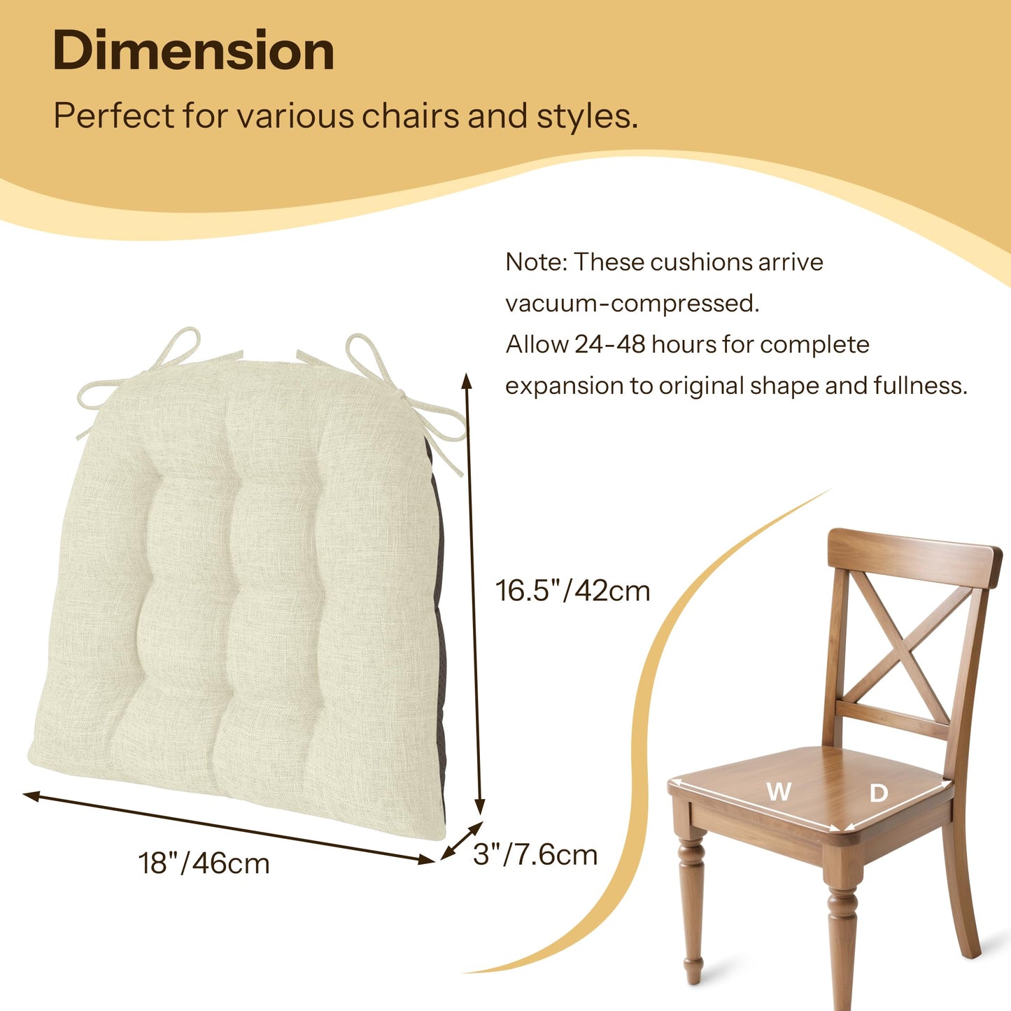 FlyGulls Chair Cushions for Dining Chairs Set of 2 46x42x7.6 cm Beige