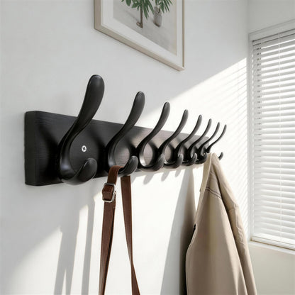 HONSKY Wall Coat Rack, 61cm Wooden Coat Hanger with 8 Double Hooks,Wall Coat Hook,Towel Rack Hanging Coat,Towel,Bag for Entryway, Hallway, Bedroom
