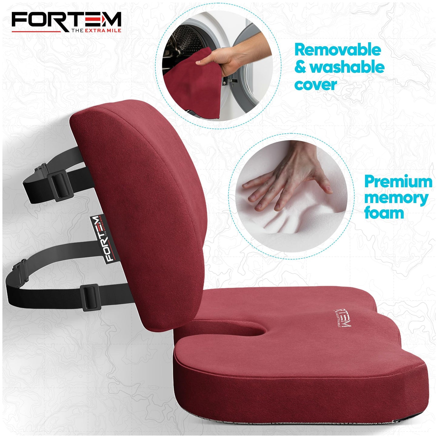 FORTEM Seat Cushion & Lumbar Support for Office Chair, Car Seat Combo