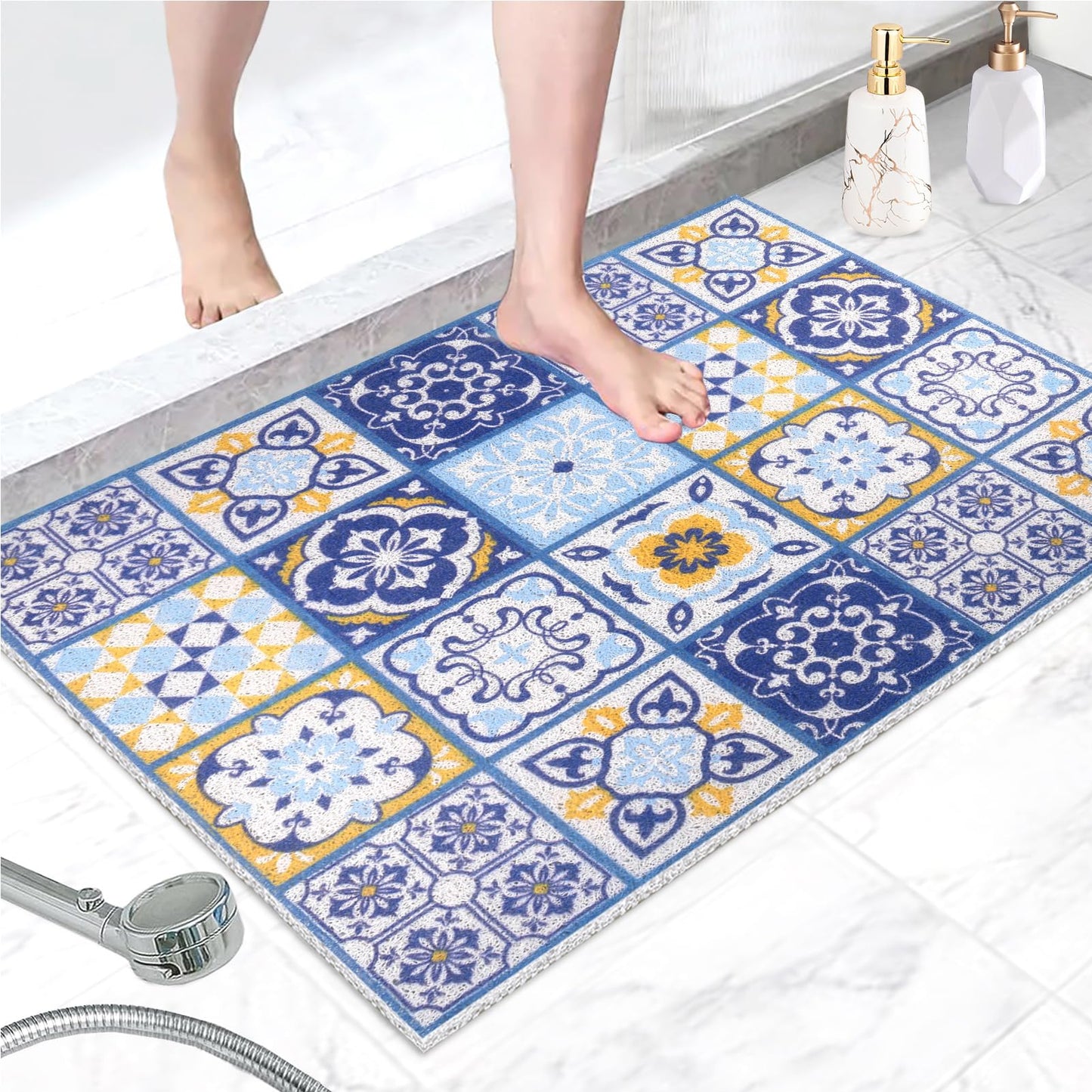 Large Shower Mat Non Slip: 60 x 80 cm Bath Tub Mat for Inside Shower Non Slip Anti Mould - Loofah Soft Textured Bath Massage Mat Floor Pad Cushion for