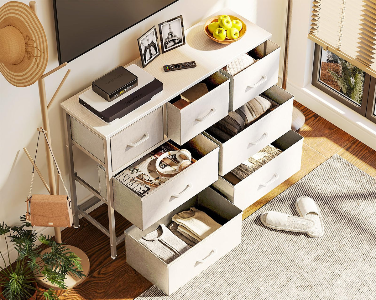 Coleshome Chest of Drawers Bedroom with 7 Drawers, Fabric Drawers, White