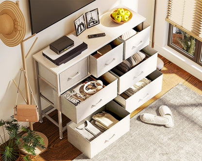 Coleshome Chest of Drawers Bedroom with 7 Drawers, Fabric Drawers, White