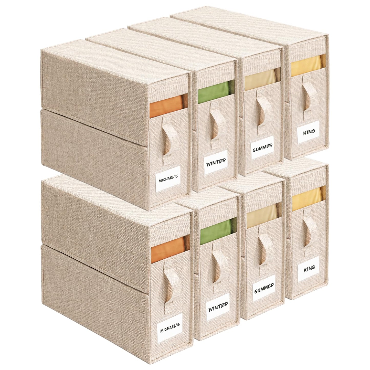 ZenStorage Sheet Organizers and Storage for Linen Closet, 8Pack Beige