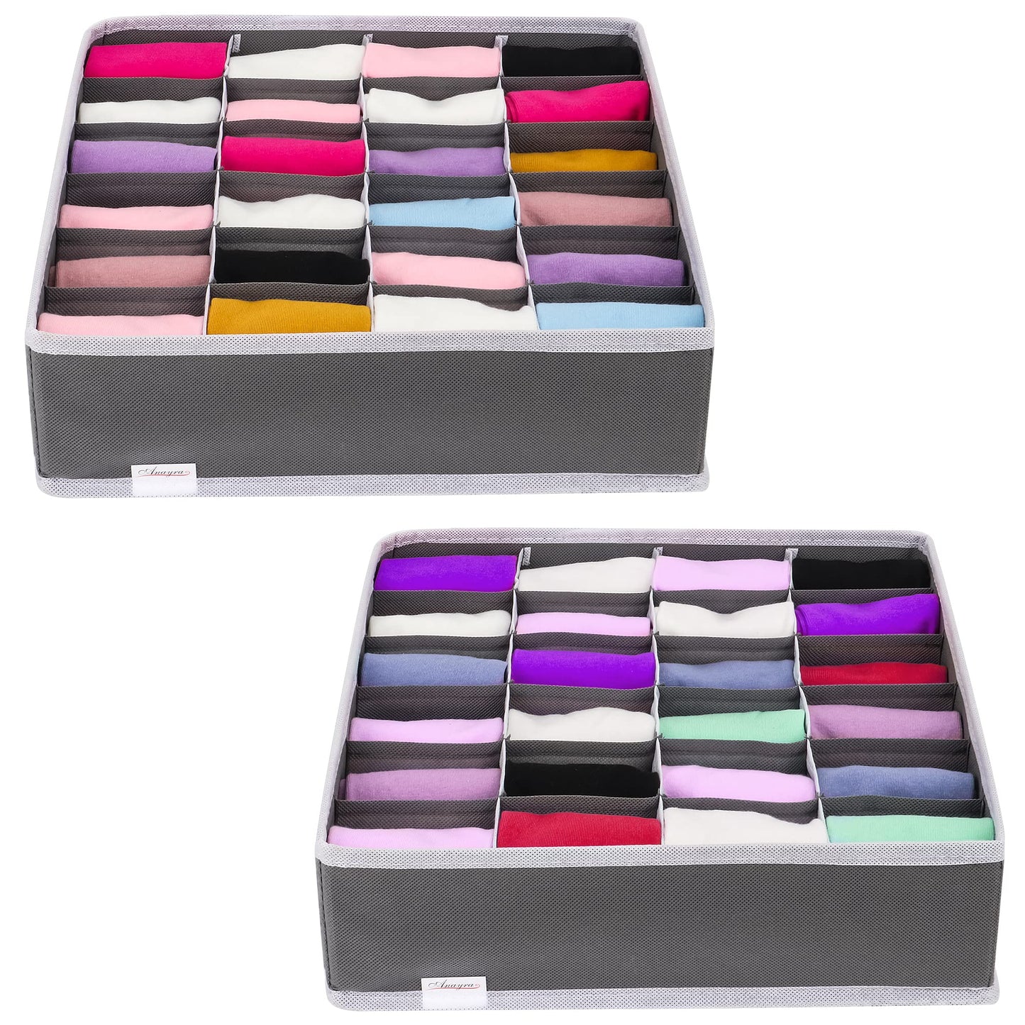 Anayra Drawer Organiser Divider - Foldable Storage Bins for Socks, Tie, Shirts - Collapsible Drawer Organisers for Home/Office