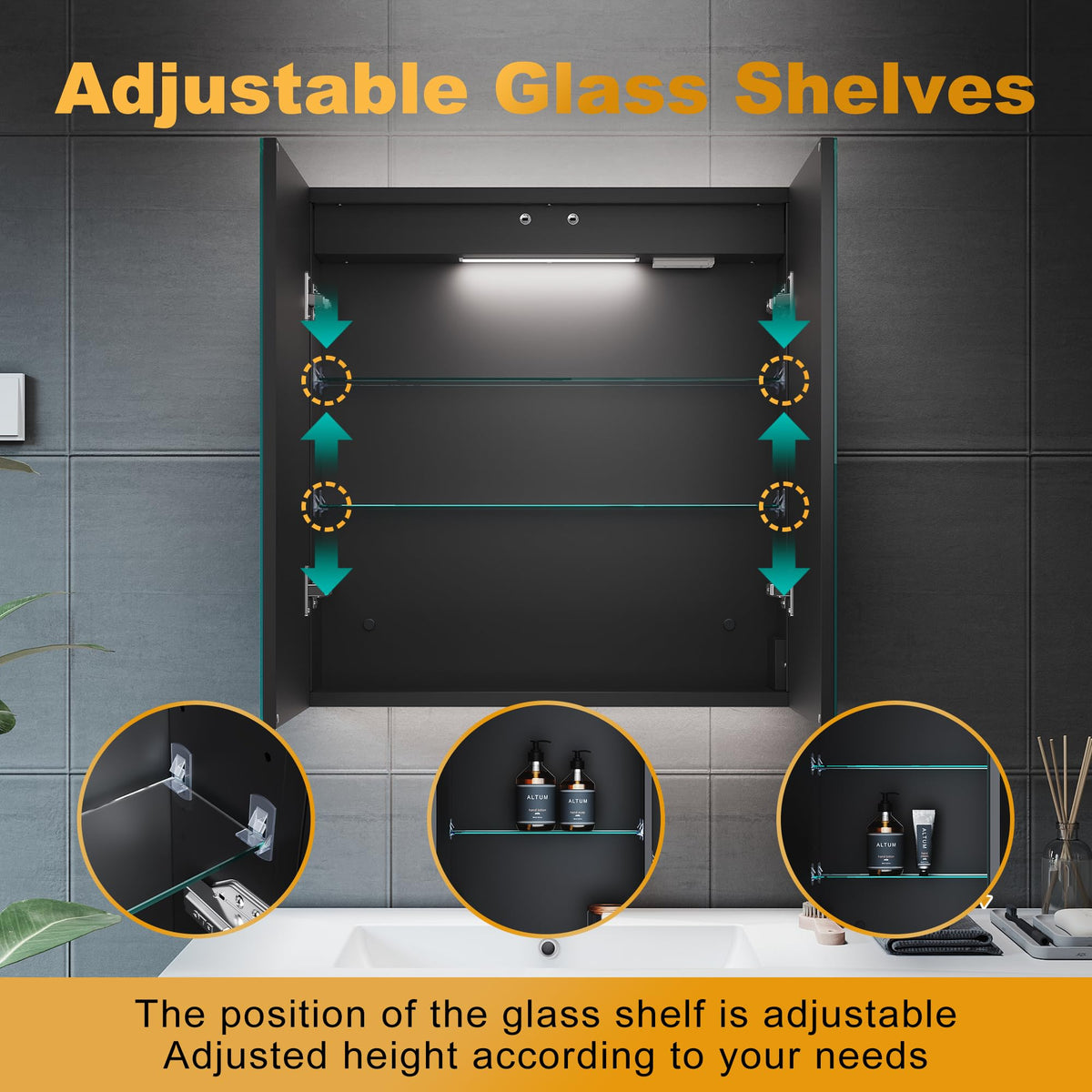 ELEGANT Bathroom Cabinet with Shaver Socket Bathroom Wall Cabinets with Lights Soft Close Illuminated Mirror Cabinet 630 x 650mm