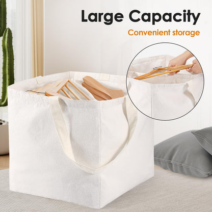 Square Hanger Storage Bag with Handles, Large Capacity Foldable Canvas Clothes Hanger Organizer Box for Wardrobe Storage Space Saving White (Square)
