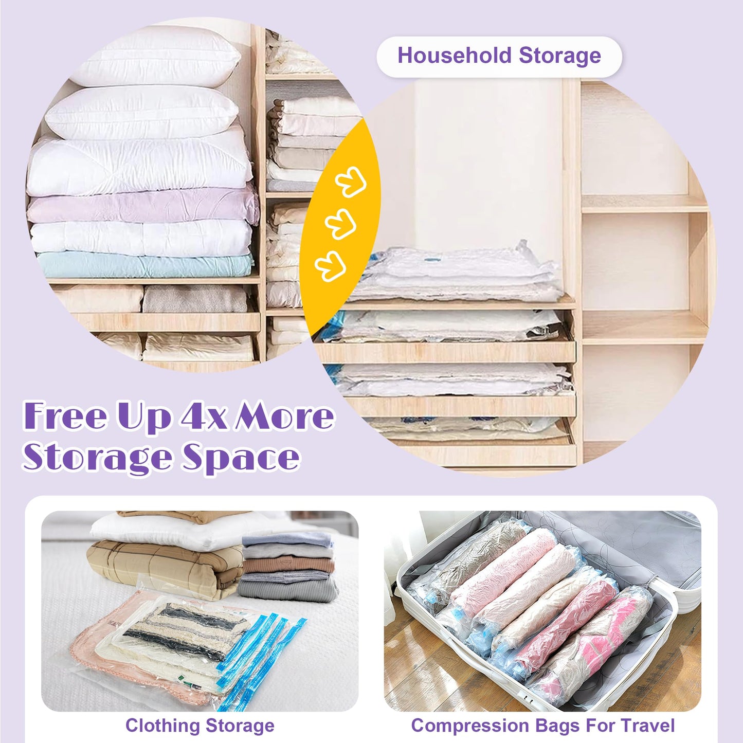 Vacuum Storage Bags- 12Pack 4XL/4L/4M Vacuum Bags for Travel