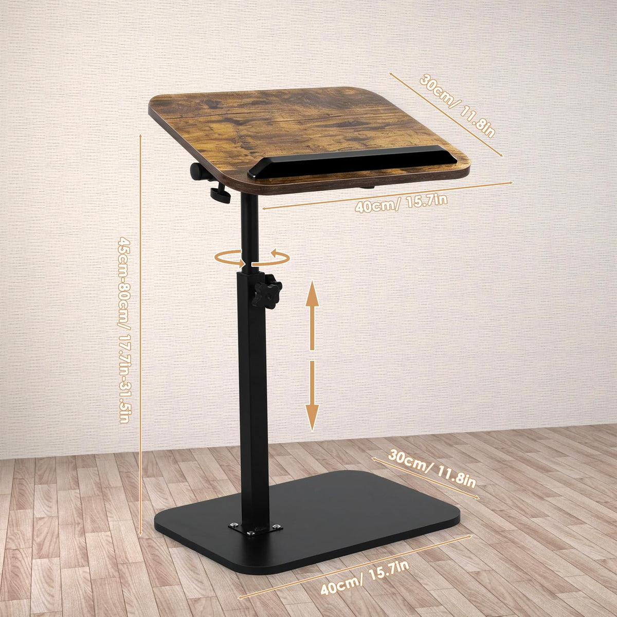 comfoyar C Shaped Side Table Adjustable Height, 360° Swivel 180° Flip Bedside Table with Slat for Sofa Bathtub