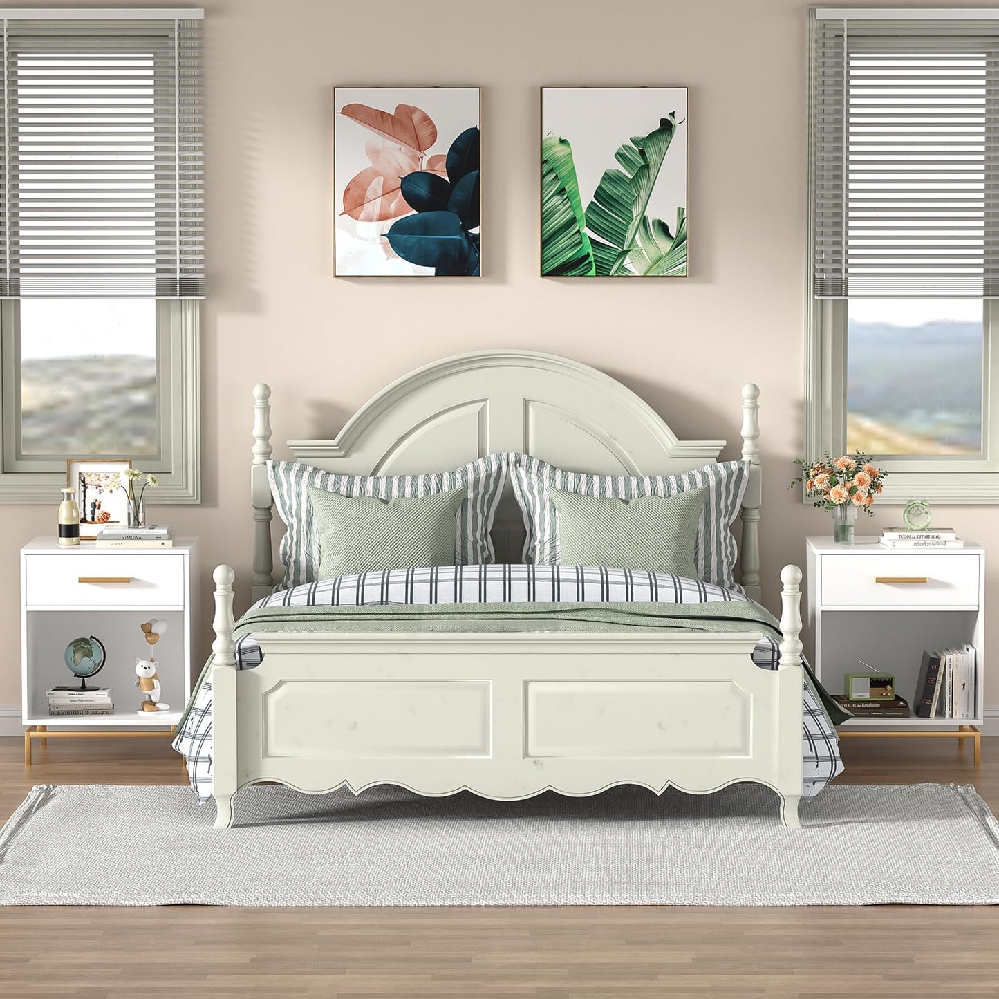 Skokliz Bedside Tables Set of 2 - White Cabinet with Drawer & Open Shelf, Modern End Table for Bedroom, Living Room & Small Spaces