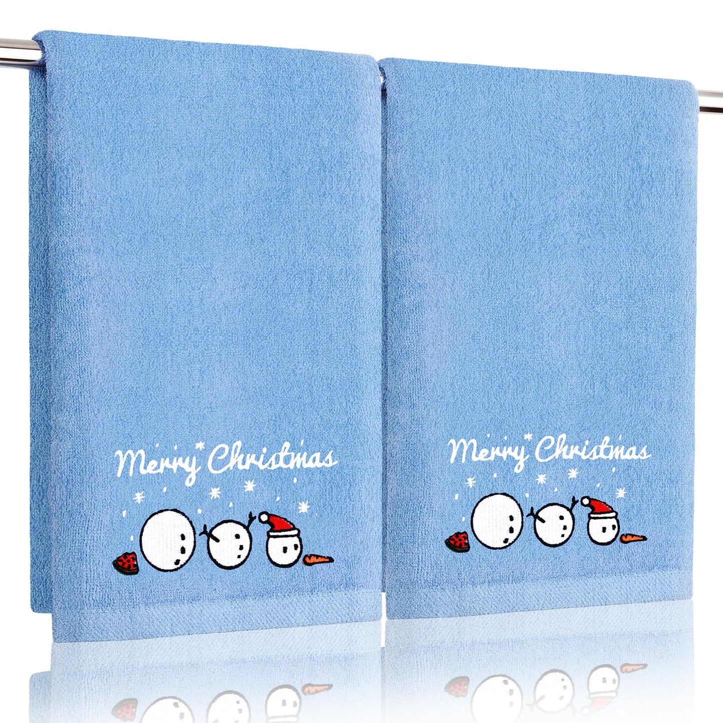 Funny Christmas Snowman Hand Towels for Bathroom Kitchen - 100% Cotton Soft Absorbent Winter Holiday Bath Towels Cute Decor