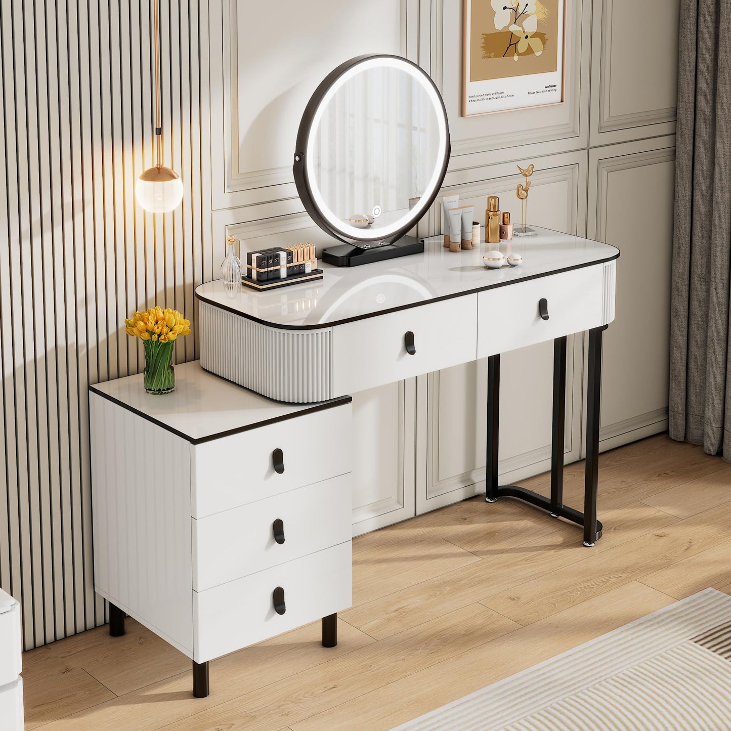 WOLTU Dressing Table, Vanity Desk, with Swivel Vanity Mirror