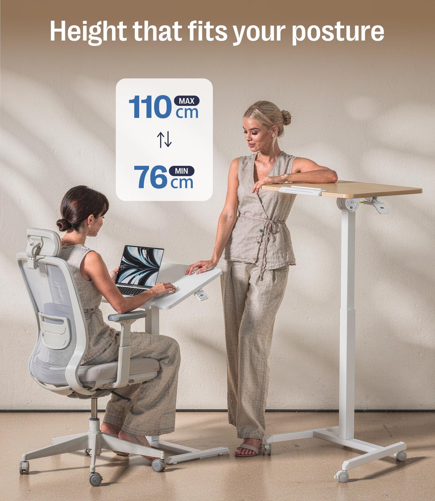 MAIDeSITe Fit Pro Over Bed Table with Wheels, Height Adjustable Desk