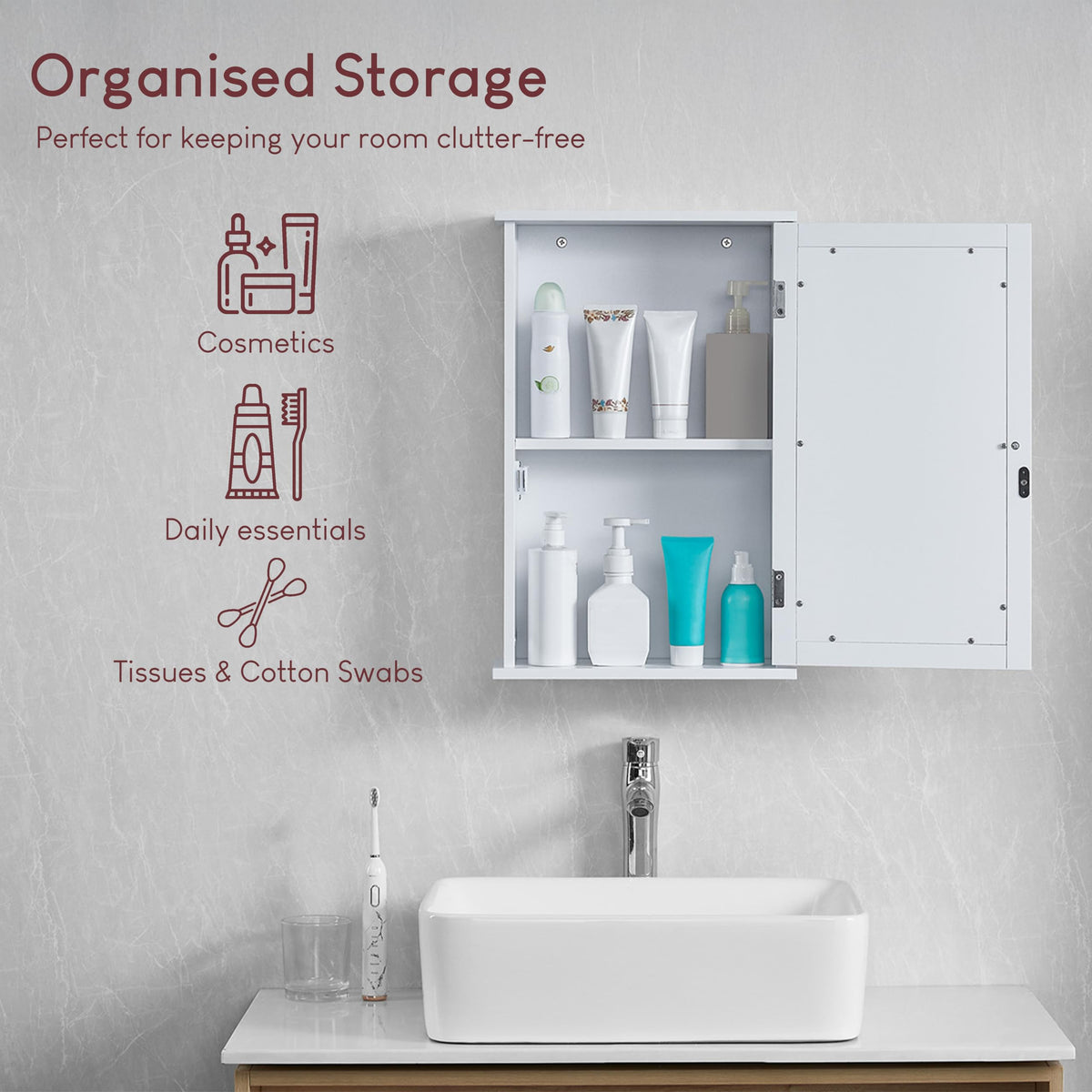 Bath Vida Bathroom Cabinet Single Mirrored Door Wall Mounted, White