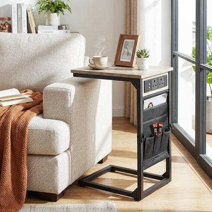 AMHANCIBLE C-Shaped Side Table with Charging Station, Side Table Set of 2