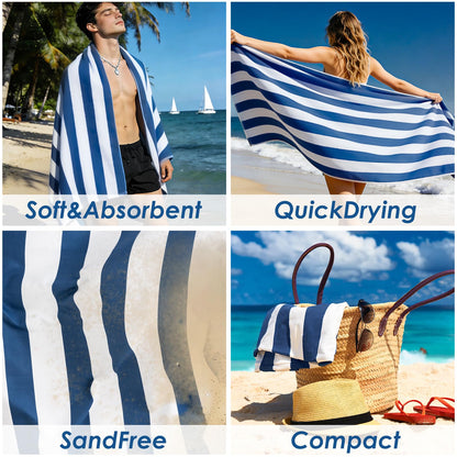 Muztaga Microfibre Beach Towel - Sand Free, Quick Dry, Large 160 x 90 cm Striped Pool Towels for Adults & Kids