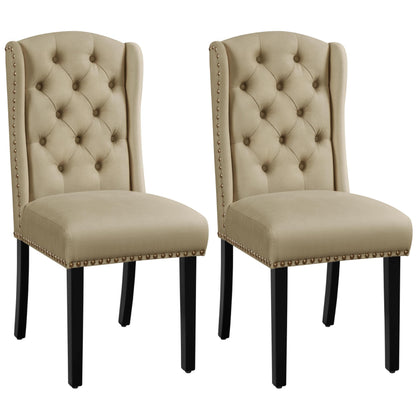 Yaheetech Classic Dining Room Chairs Set of 2 with Wooden Legs, Khaki