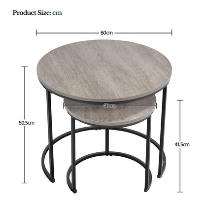 Yaheetech Round Nesting Coffee Tables Set of 2, Grey Wood Effect
