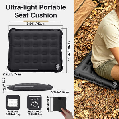 Plliocse Inflatable Seat Cushion,Lightweight Self-Inflating Seat Cushion,Memory Foam Waterproof Air Cushion for Airplane Travel Camping Backpacking