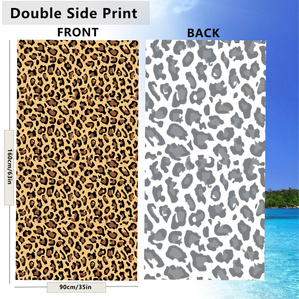 Large Microfibre Brown Spots Leopard Beach Towel for Adult,160x90cm Double Side Natural Leopard Printed Sand Free Beach Towel,Lightweight Quick Dry