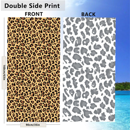 Large Microfibre Brown Spots Leopard Beach Towel for Adult,160x90cm Double Side Natural Leopard Printed Sand Free Beach Towel,Lightweight Quick Dry