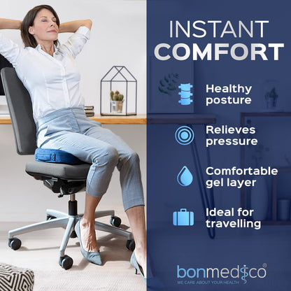 Gel Seat Cushions for Pressure Relief – Non-Slip Memory Foam Coccyx Cushion for Tailbone Pain Relief, Orthopaedic Seat Cushion for Office Chair & Car
