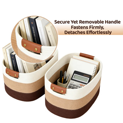 2 Pcs Large Storage Baskets with Detachable Leather Handles, Foldable