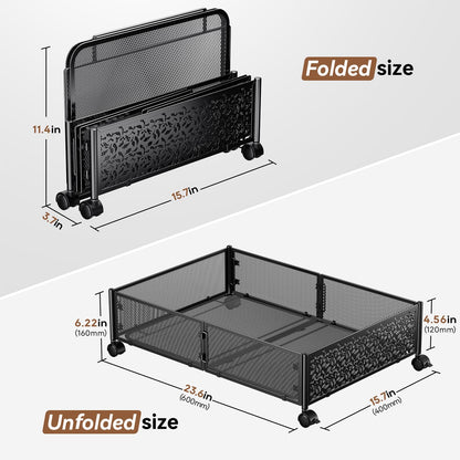 PHINOX Under Bed Storage Box on Wheels, Metal, Black, 2 Pack