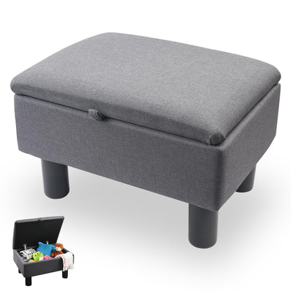 Gemsaya Linen Fabric Footstool with Storage, Storage Ottoman with Flip Top, 40x30x24cm Rectangular Upholstered Bench Pouffe Footstool for Living Room