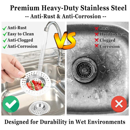 Stainless Steel Kitchen Sink Strainer Plug, Standard Strainer Drain Protector Hair/Food Catcher for Bathroom, Kitchen, Shower