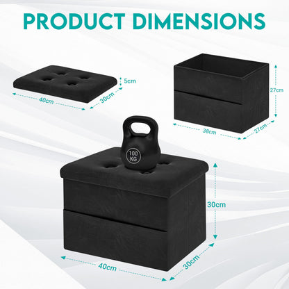 ZOESTORAGE Ottoman Storage,Small Black Ottoman Storage Box,Ideal for Living Room,Bedroom,Dorm,40 x 30 x 30 cm,Black