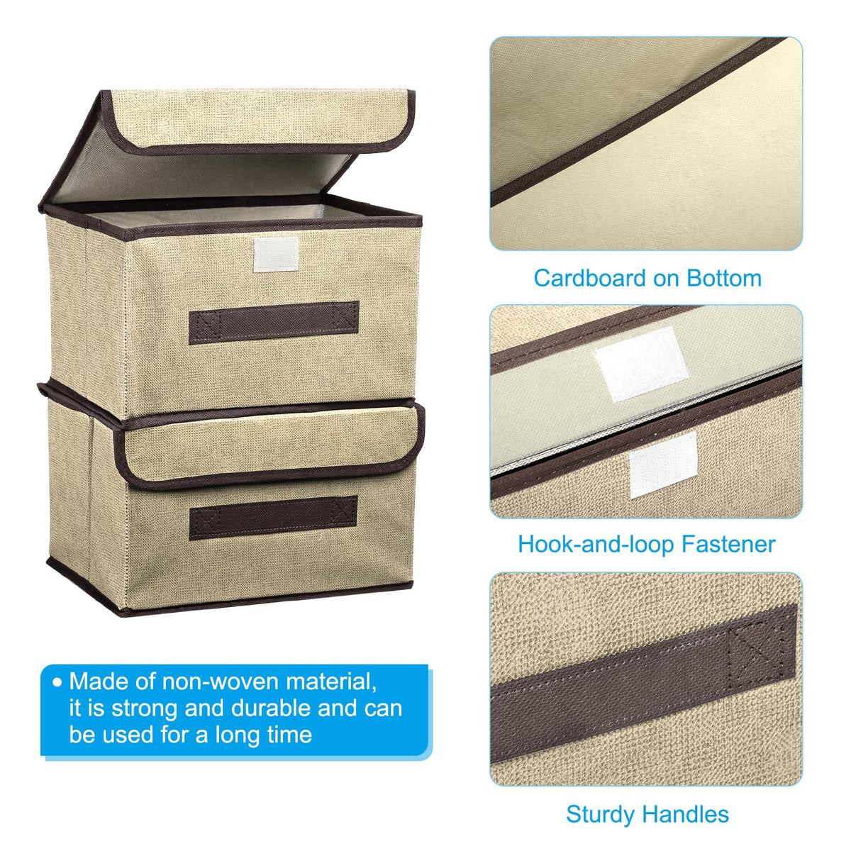 PATIKIL Fabric Collapsible Storage Bin 10.2 x 7.5 x 6.3 Inch, 3 Pcs Foldable Storage Box Cube with Lids and Handle Organizer Container for Home