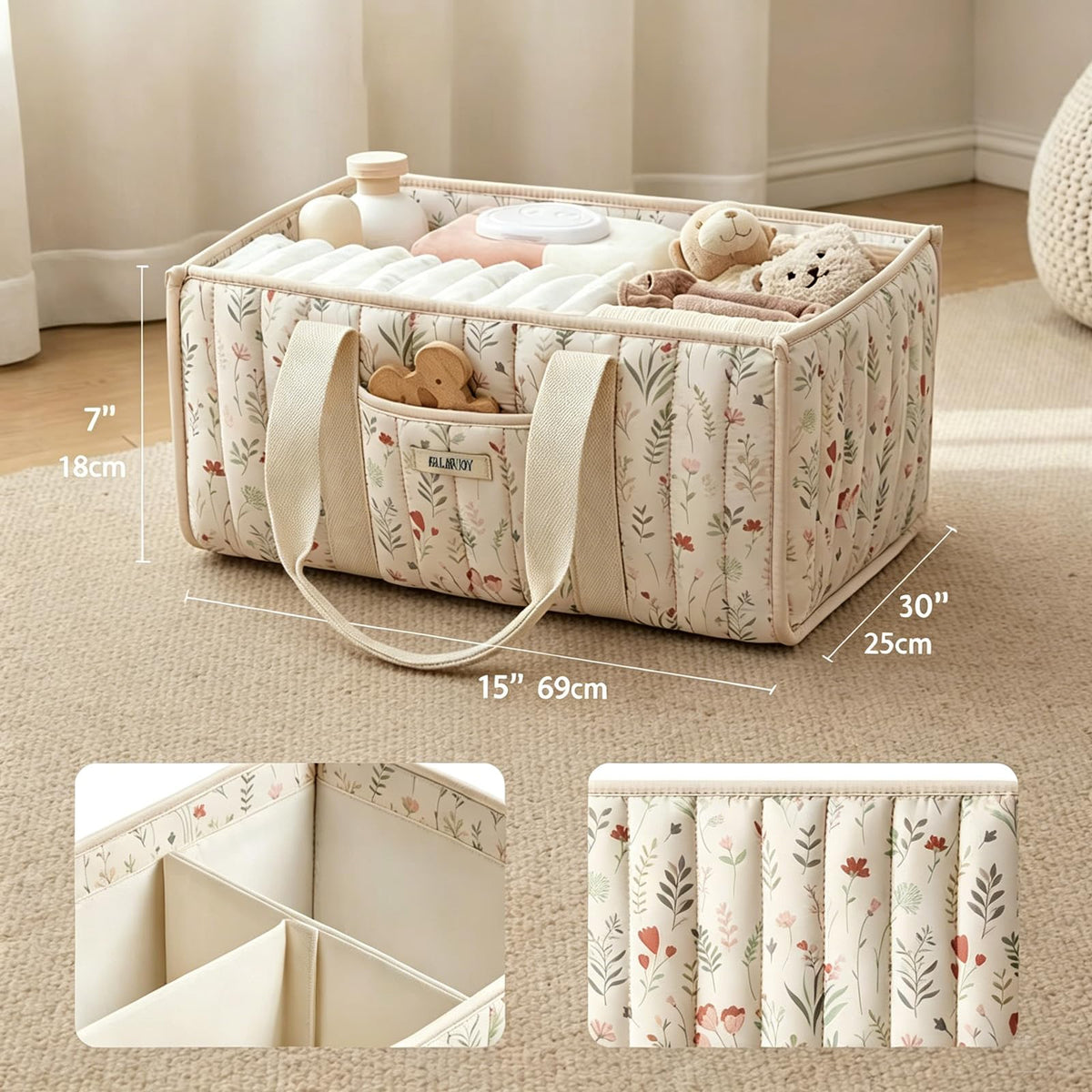 Nappy Caddy Organiser, Newborn Essentials Diaper Caddy for Nappy Station with Detachable Compartments, Sturdy & Portable Stylish Storage Basket