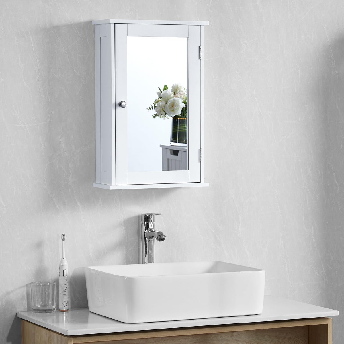 Bath Vida Bathroom Cabinet Single Mirrored Door Wall Mounted, White