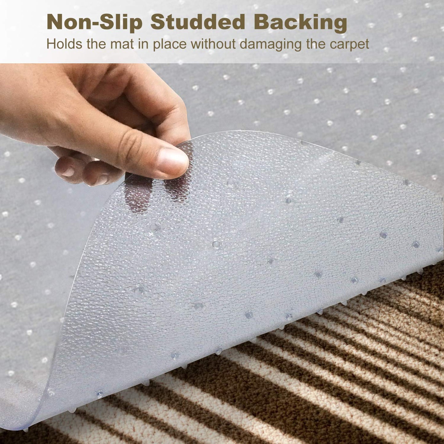 Kuyal 90x120cm Carpet Chair Mat PVC Home Office Chair Mat for Low and No Pile Carpeted Floors, Clear, Studded, BPA Free
