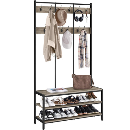 Yaheetech 3-in-1 Hall Tree Coat Rack with Shoe Bench & 24 Hooks, Gray