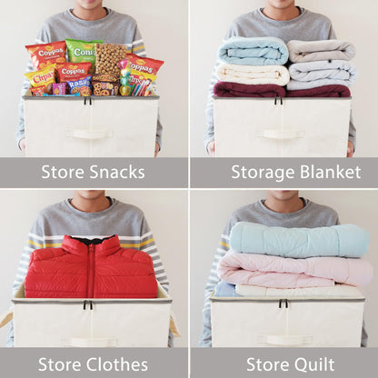 flaxarne Durable See-through Storage Box Bins with Dual Handles and zipper Lid Foldable Organizer for Clothes Toys Blankets Books 16 * 12 * 8 Inches