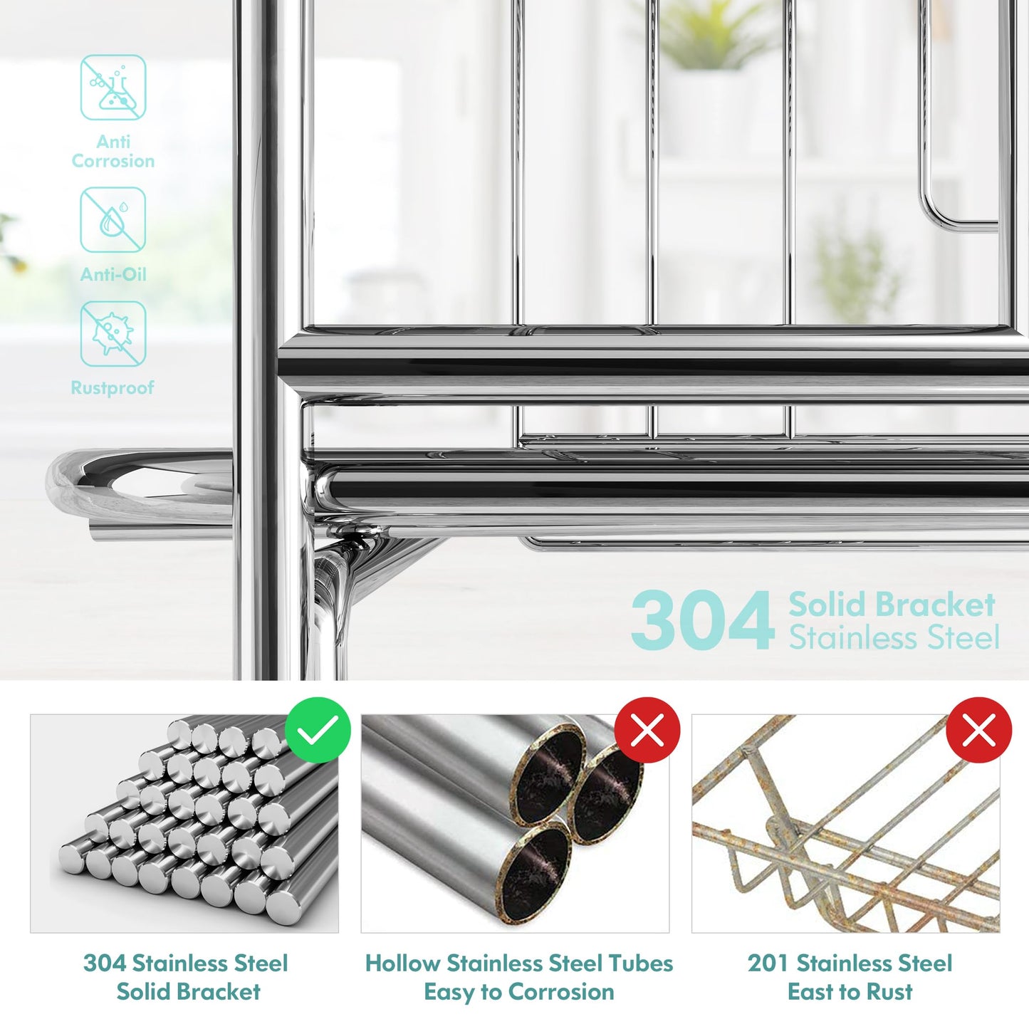 romision 2 Tier Dish Drying Rack, Large Dish Rack with 360 Swivel Spout, 304 Stainless Steel Dish Drainer Rack, Draining Board Rack for Kitchen