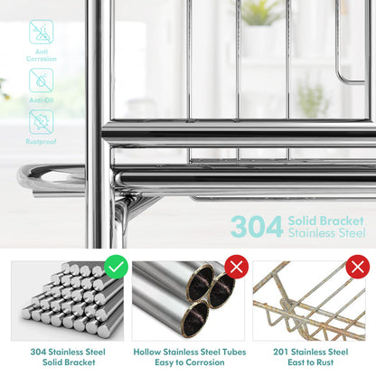 romision 2 Tier Dish Drying Rack, Large Dish Rack with 360 Swivel Spout, 304 Stainless Steel Dish Drainer Rack, Draining Board Rack for Kitchen
