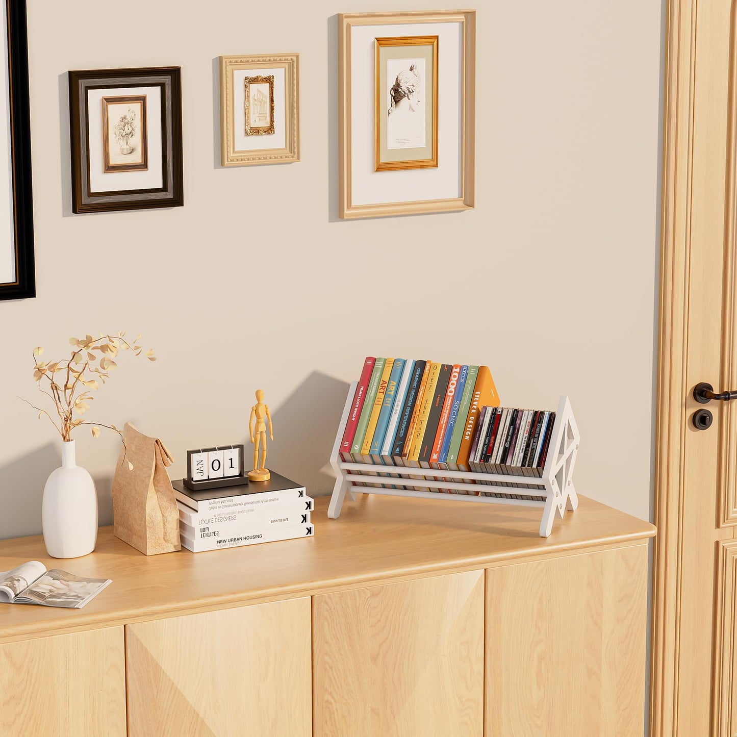 THYGIFTREE Wood Tilting Bookcase in Living Room/Home/Office, Desktop Book Shelf Organiser Bookshelves Storage Rack for CDs/Magazine/Books Display